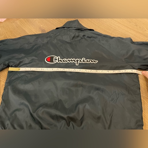 Women’s Champion Black Big C Logo Button Up Crop Windbreaker Jacket Sz Large - Picture 7 of 7